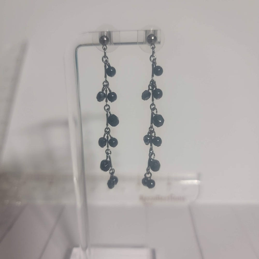 Black Glass Rhinestone Dangle Earrings Womens 2" Whimsy Goth‎ Fairy Dark